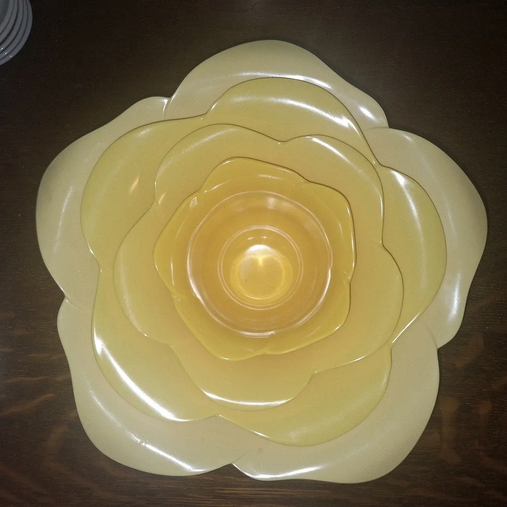 Zak! Designs Yellow Ombre Flower Melamine Nesting Bowls Serving Mixing Set Of 4